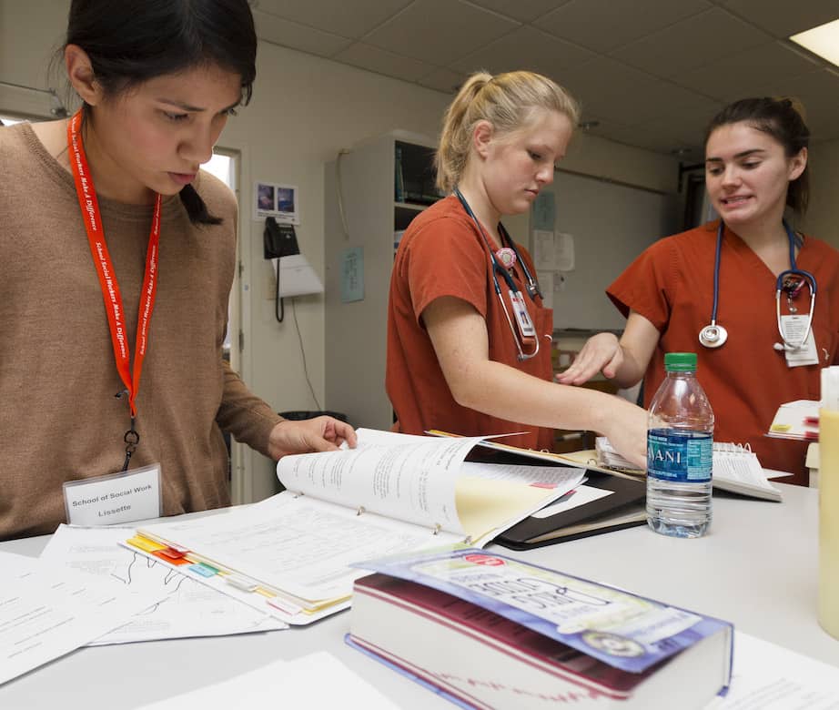 Nursing and social work students during a hospital simulation
