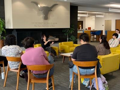 Dr. Namkee Choi addresses UT Social Work students, faculty and staff.
